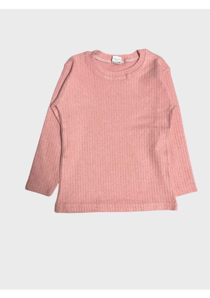 Kız Çocuk Pamuklu Gül Kurusu Rengi Fitilli Kumaş Uzun Kollu Taytlı Takım modelleri