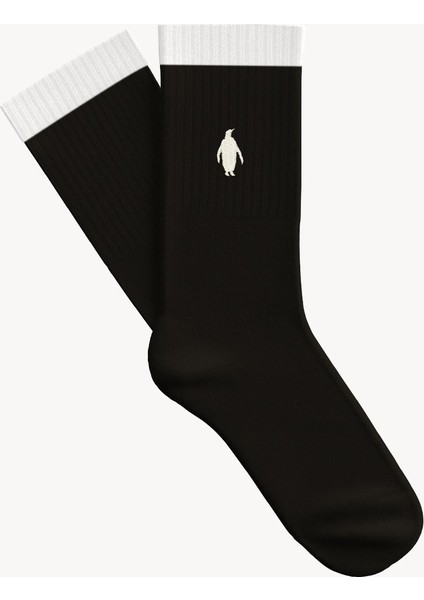 Penguen Ince Havlu Çorap - Siyah/beyaz