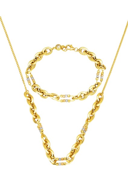 Dorika Halkalı 14 Ayar Altın Bileklik Kolye Ikili Set