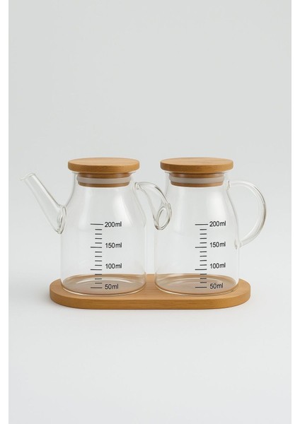 Mini Yağdanlık ve Sosluk Seti, Bambu Stantlı ve Vakumlu Bambu Kapaklı, 2'li 200 ml Salata Seti fırsatları