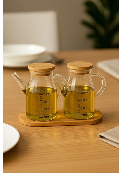 Mini Yağdanlık ve Sosluk Seti, Bambu Stantlı ve Vakumlu Bambu Kapaklı, 2'li 200 ml Salata Seti indirimleri