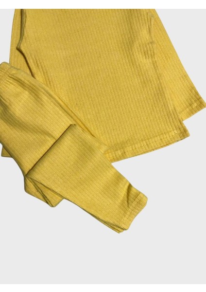 Kız Çocuk Pamuklu Fitilli Kumaş Sarı Uzun Kollu Taytlı Takım fiyatları