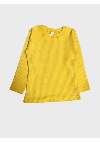 Kız Çocuk Pamuklu Fitilli Kumaş Sarı Uzun Kollu Taytlı Takım modelleri