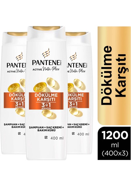 3'ü 1 Arada Dokulme Kasitı Şampuan 400 ml x 3 Adet