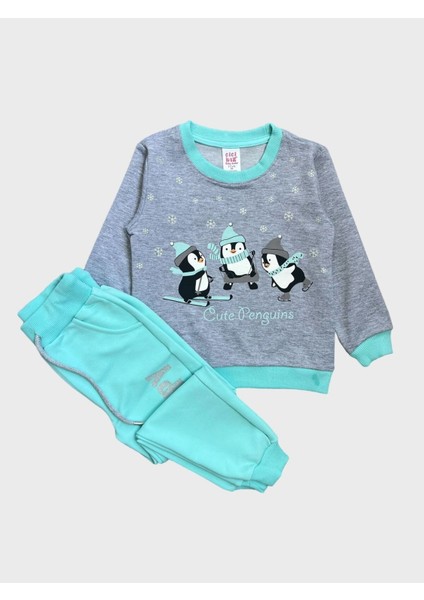 Kız Çocuk Pamuklu Penguen Desenli Gri Renk Eşofman Takımı modelleri