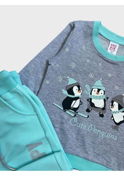 Kız Çocuk Pamuklu Penguen Desenli Gri Renk Eşofman Takımı fırsatları