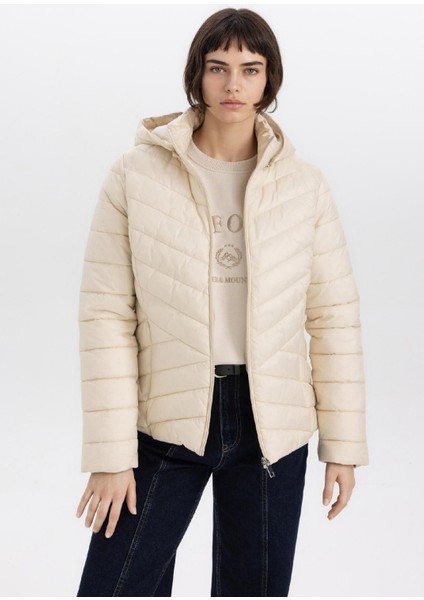 Su Geçirmez Hafif Şişme Mont Kapüşonlu Kapitoneli Fermuarlı Cepli Basic Düz Mevsimlik B2030AX24SP modelleri