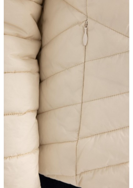 Su Geçirmez Hafif Şişme Mont Kapüşonlu Kapitoneli Fermuarlı Cepli Basic Düz Mevsimlik B2030AX24SP