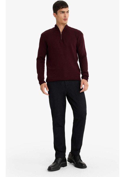 Standart Fit Normal Kesim Dik Yaka Yarım Fermuarlı Basic Düz Triko Kazak A5184AX25AU fiyatları