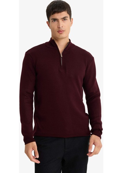 Standart Fit Normal Kesim Dik Yaka Yarım Fermuarlı Basic Düz Triko Kazak A5184AX25AU modelleri