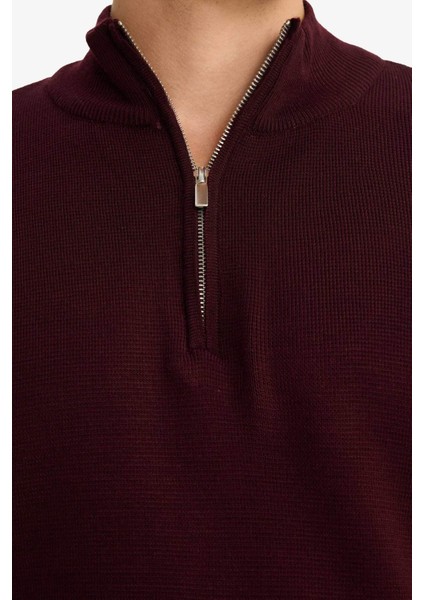 Standart Fit Normal Kesim Dik Yaka Yarım Fermuarlı Basic Düz Triko Kazak A5184AX25AU indirimleri