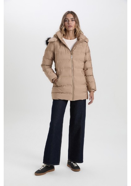 Su Geçirmez Uzun Mont Parka Isı Yalıtımlı Kemerli Kapüşonlu Suni Kürklü Hafif A1218AX24WN fiyatları