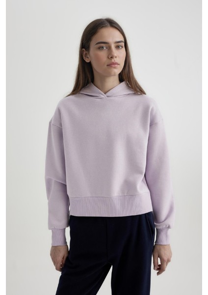 Boxy Fit Kapüşonlu Kalın Basic Düz Sweatshirt B8570AX24SP modelleri