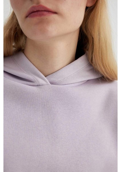 Boxy Fit Kapüşonlu Kalın Basic Düz Sweatshirt B8570AX24SP