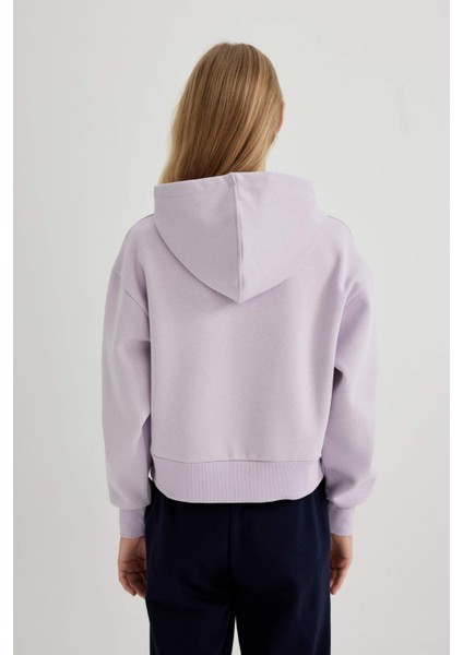 Boxy Fit Kapüşonlu Kalın Basic Düz Sweatshirt B8570AX24SP