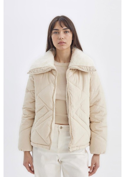 Su Geçirmez Puffer Şişme Mont Kapitoneli İçi Suni Kürklü Rüzgar Geçirmez Cepli A0756AX24WN