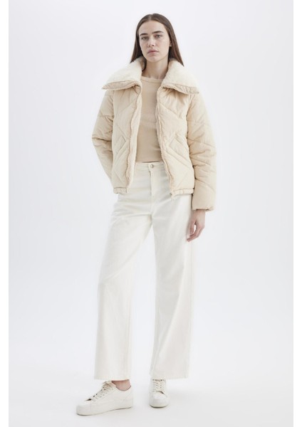 Su Geçirmez Puffer Şişme Mont Kapitoneli İçi Suni Kürklü Rüzgar Geçirmez Cepli A0756AX24WN