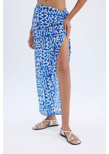 Desenli Yırtmaçlı Plaj Eteği-Fall in Love C6104AXNS fırsatları