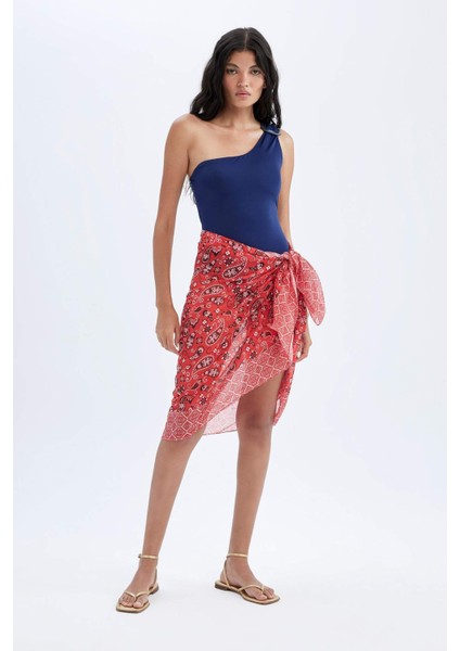 Regular Fit Desenli Vual Pareo-Fall in Love D2745AXNS