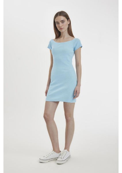 Coool Bodycon Vücuda Oturan Kayık Yaka Basic Düz Fitilli Kaşkorse Kısa Kollu Mini Elbise A7362AX24SM modelleri