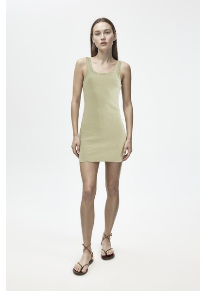 Coool Bodycon Vücudu Saran Basic Düz Fitilli Kaşkorse Kolsuz Mini Elbise A0732AX24SM