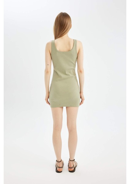 Coool Bodycon Vücudu Saran Basic Düz Fitilli Kaşkorse Kolsuz Mini Elbise A0732AX24SM fırsatları