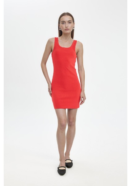 Coool Bodycon Vücudu Saran Basic Düz Fitilli Kaşkorse Kolsuz Mini Kırmızı Elbise A0732AX24SM fiyatları