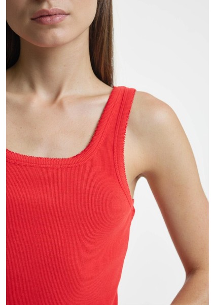 Coool Bodycon Vücudu Saran Basic Düz Fitilli Kaşkorse Kolsuz Mini Kırmızı Elbise A0732AX24SM indirimleri