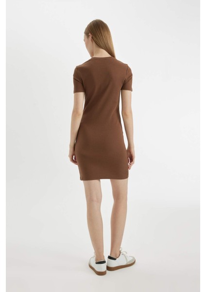 Coool Bodycon Vücudu Saran Bisiklet Yaka Fitilli Kaşkorse Kısa Kollu Mini Elbise C1503AX24SP indirimleri
