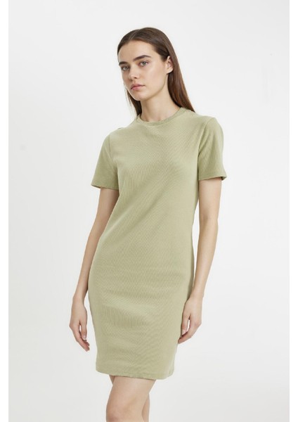 Coool Bodycon Vücudu Saran Bisiklet Yaka Fitilli Kaşkorse Kısa Kollu Mini Elbise C1503AX24SP modelleri