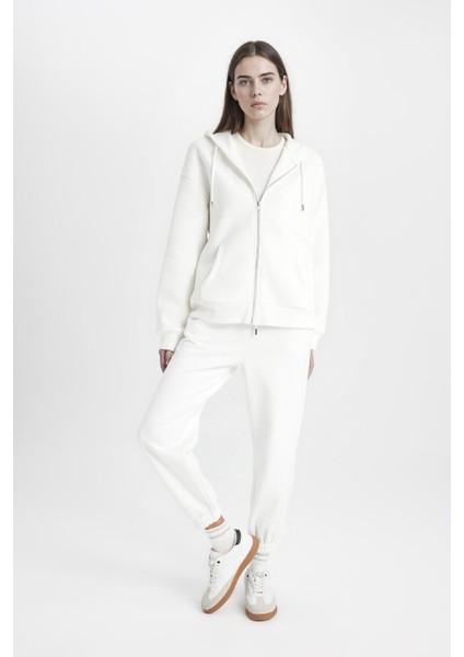 Relax Fit Kapüşonlu Cepli Basic Düz Fermuarlı Sweatshirt C1809AX24WN fiyatları
