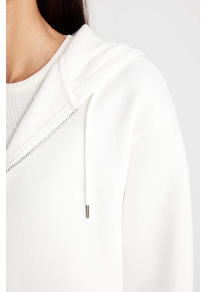 Relax Fit Kapüşonlu Cepli Basic Düz Fermuarlı Sweatshirt C1809AX24WN fırsatları