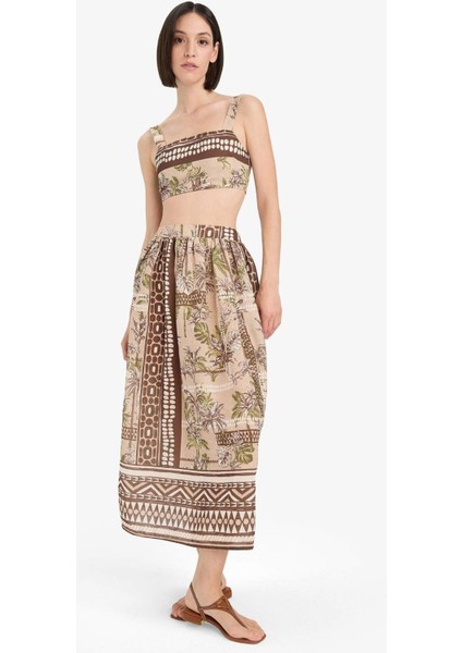 Regular Fit Desenli Plaj Maxi Eteği-Fall in Love F5487AX25HS