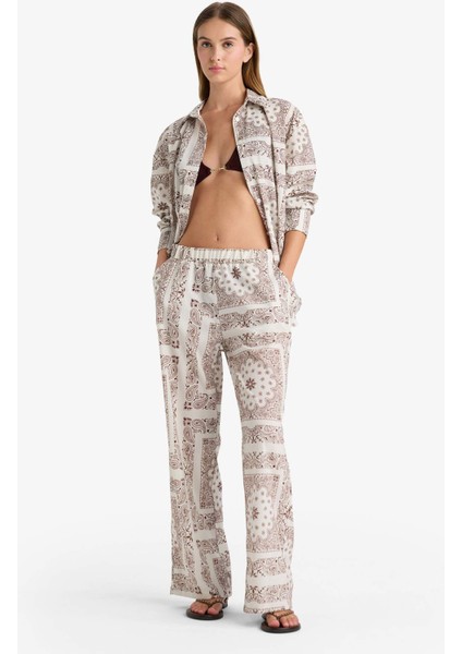 Regular Fit Şal Desenli Plaj Pantolonu-Fall in Love F8336AX25HS