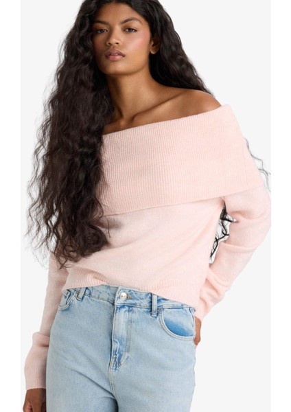 Regular Fit Açık Omuz Triko Kazak F3029AX25WN