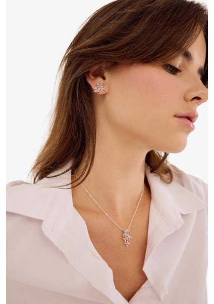 Kadın Taşlı Çiçekli Silver Kolye Küpe Seti F5959AXNS fiyatları