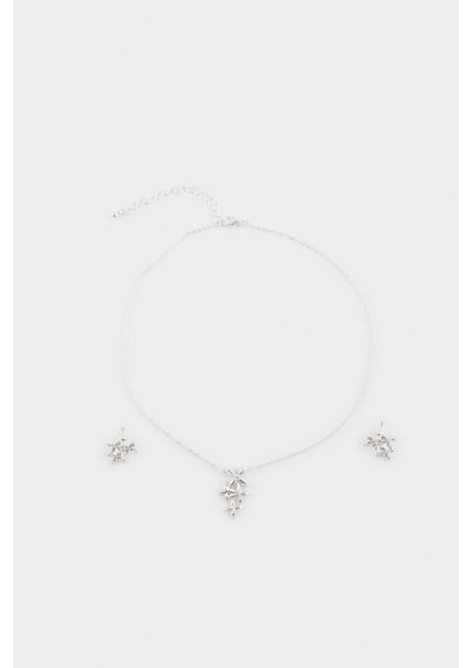 Kadın Taşlı Çiçekli Silver Kolye Küpe Seti F5959AXNS fırsatları