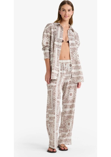 Regular Fit Şal Desenli Plaj Gömleği F8334AX25HS fiyatları