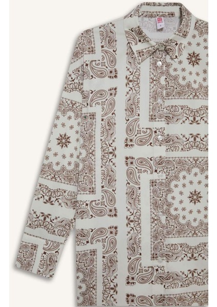 Regular Fit Şal Desenli Plaj Gömleği F8334AX25HS