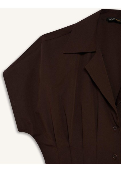 Fitted Ceket Yaka Poplin Kısa Kollu Gömlek F9335AX25AU