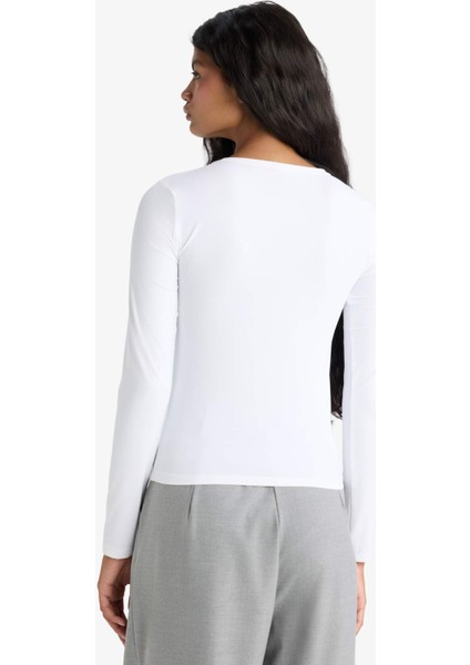 Slim Fit Dar Kesim Bisiklet Yaka Basic Düz Uzun Kollu Tişört D3756AX25AU