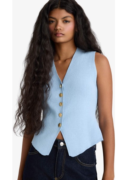 Fitted V Yaka Düğmeli Triko Yelek G1164AX25AU