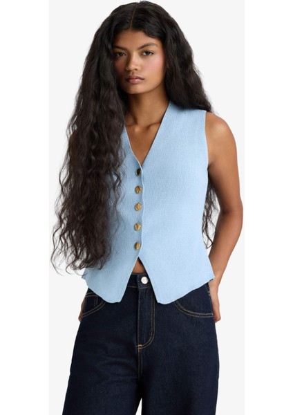 Fitted V Yaka Düğmeli Triko Yelek G1164AX25AU fırsatları