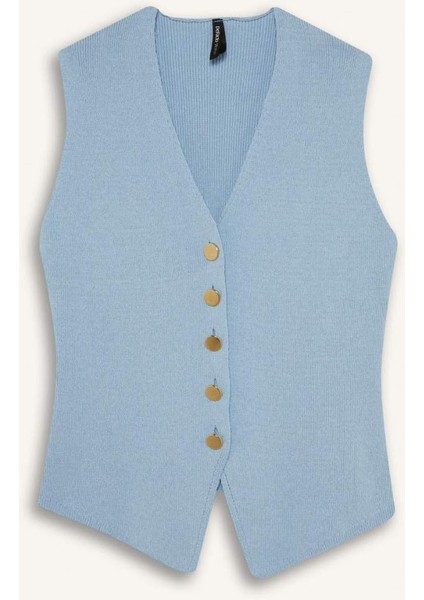 Fitted V Yaka Düğmeli Triko Yelek G1164AX25AU