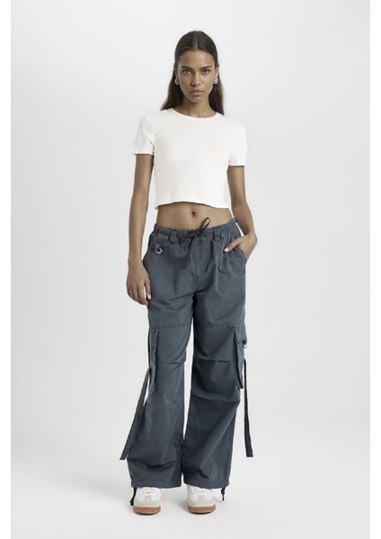 Coool Wide Leg Gabardin Pantolon Geniş Paça Normal Bel Basic Düz Bağcıklı Kargo Cepli B1205AX24AU fiyatları