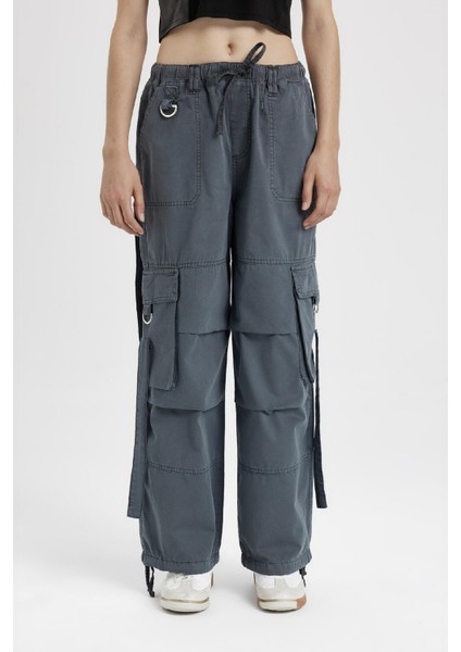Coool Wide Leg Gabardin Pantolon Geniş Paça Normal Bel Basic Düz Bağcıklı Kargo Cepli B1205AX24AU fırsatları