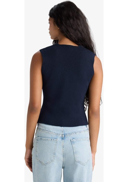 Fitted V Yaka Düğmeli Triko Yelek G1164AX25AU