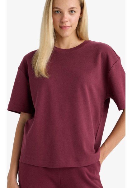 Oversize Geniş Kalıp Bisiklet Yaka Basic Düz Kısa Kollu Tişört