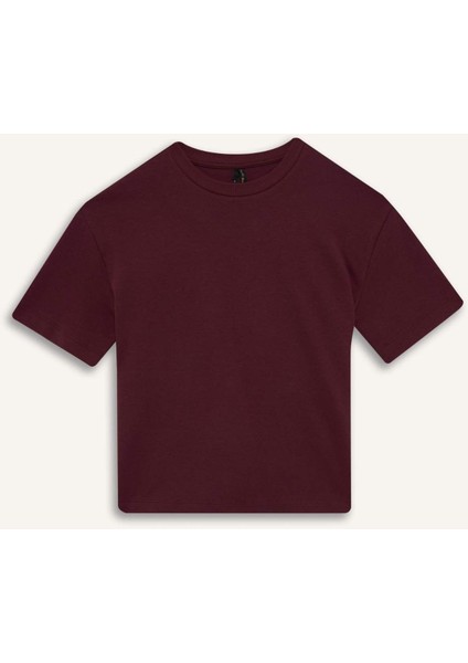 Oversize Geniş Kalıp Bisiklet Yaka Basic Düz Kısa Kollu Tişört