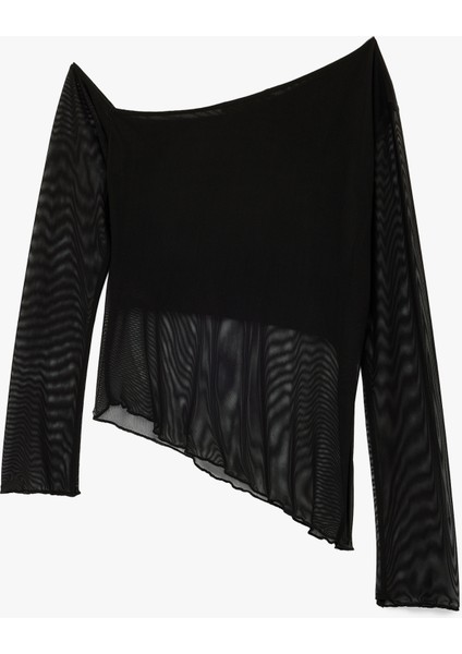 Asimetrik Kesim Astarlı Uzun Kollu Tül Tişört fiyatları